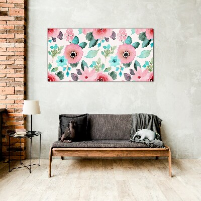 Schilderij op glas Bloemenpatroon in delicate tinten