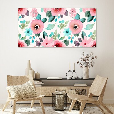 Schilderij op glas Bloemenpatroon in delicate tinten