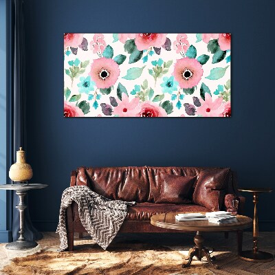 Schilderij op glas Bloemenpatroon in delicate tinten