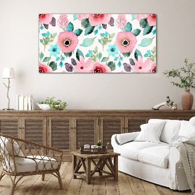 Schilderij op glas Bloemenpatroon in delicate tinten