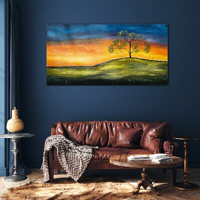 Foto op glas Gouden uur over de heuvel