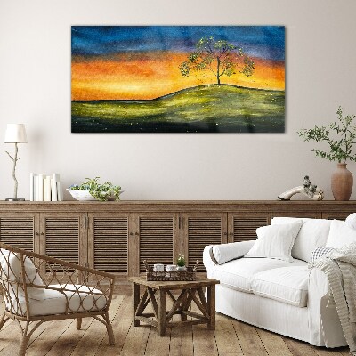 Foto op glas Gouden uur over de heuvel