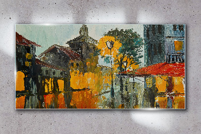 Schilderij op glas De gouden weerspiegeling van het stedelijk landschap