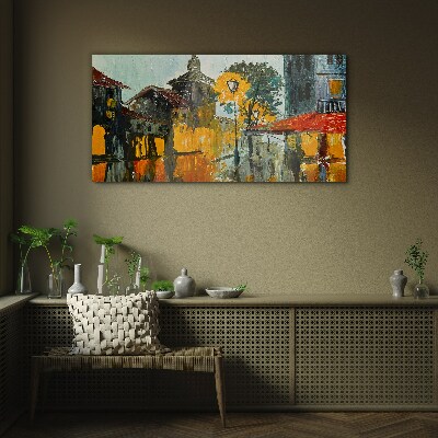 Schilderij op glas De gouden weerspiegeling van het stedelijk landschap