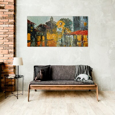 Schilderij op glas De gouden weerspiegeling van het stedelijk landschap