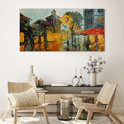 Schilderij op glas De gouden weerspiegeling van het stedelijk landschap