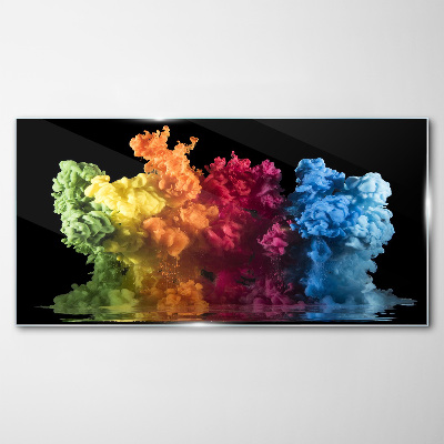 Glas foto Kleurrijke verfwolken op een zwarte achtergrond