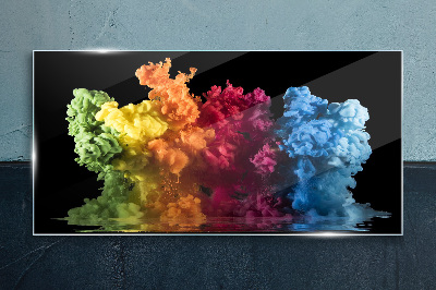 Glas foto Kleurrijke verfwolken op een zwarte achtergrond