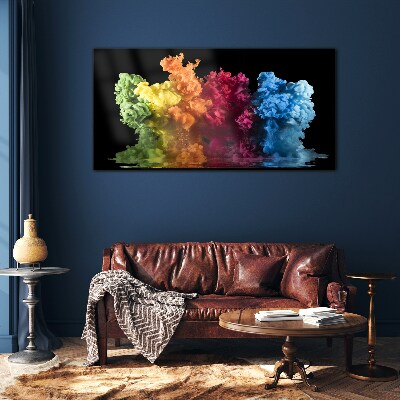 Glas foto Kleurrijke verfwolken op een zwarte achtergrond