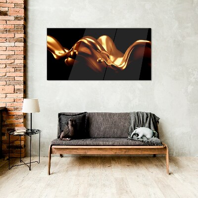 Foto op glas Gouden golven op een zwarte achtergrond