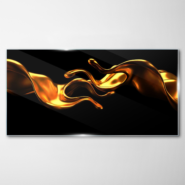 Schilderij op glas Gouden golven op een zwarte achtergrond