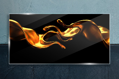 Schilderij op glas Gouden golven op een zwarte achtergrond