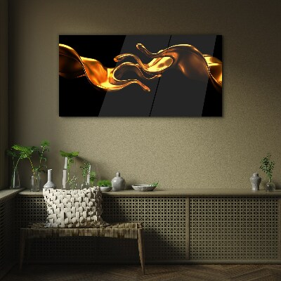 Schilderij op glas Gouden golven op een zwarte achtergrond