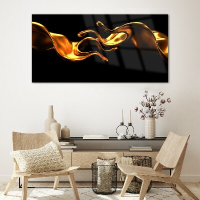 Schilderij op glas Gouden golven op een zwarte achtergrond