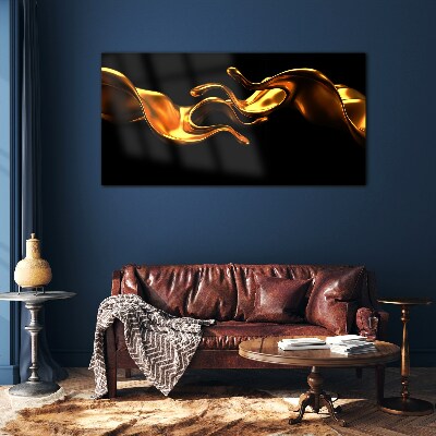 Schilderij op glas Gouden golven op een zwarte achtergrond