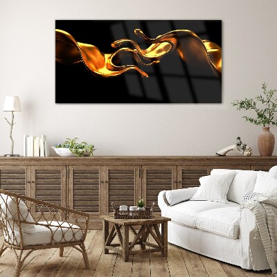 Schilderij op glas Gouden golven op een zwarte achtergrond