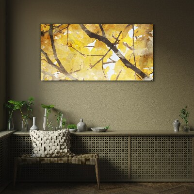 Schilderij op glas Gouden bladeren in de zon