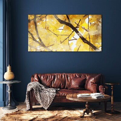 Schilderij op glas Gouden bladeren in de zon