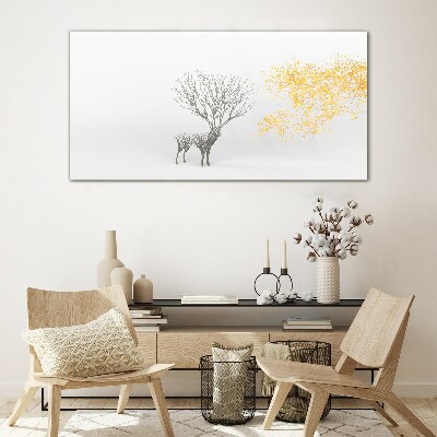 Schilderij op glas Boom en hert in de wind