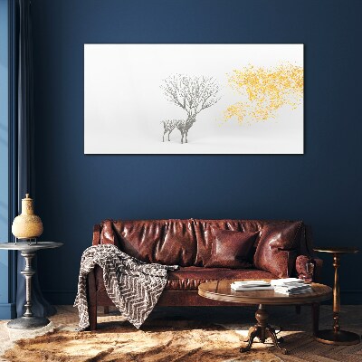 Schilderij op glas Boom en hert in de wind