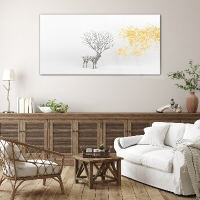 Schilderij op glas Boom en hert in de wind