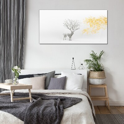 Schilderij op glas Boom en hert in de wind