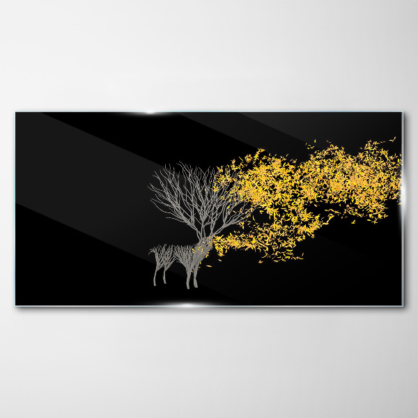 Foto op glas Gouden bladeren op een zwarte achtergrond