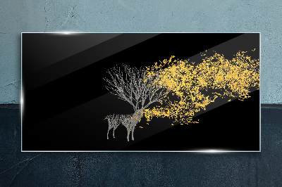 Foto op glas Gouden bladeren op een zwarte achtergrond