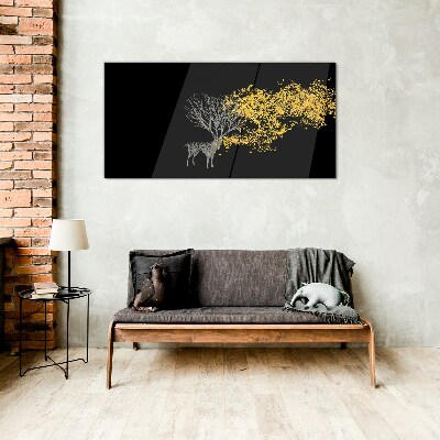 Foto op glas Gouden bladeren op een zwarte achtergrond