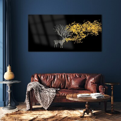 Foto op glas Gouden bladeren op een zwarte achtergrond