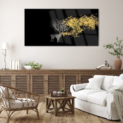 Foto op glas Gouden bladeren op een zwarte achtergrond