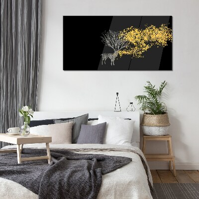 Foto op glas Gouden bladeren op een zwarte achtergrond