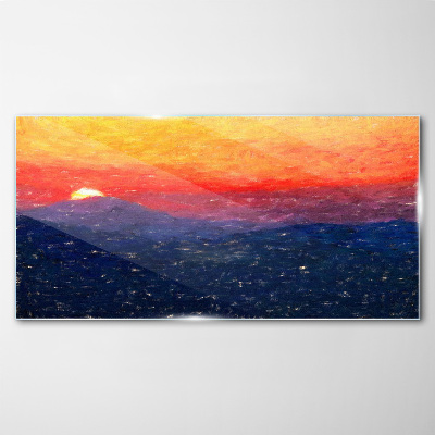 Schilderij op glas Zonsondergang boven een berglandschap