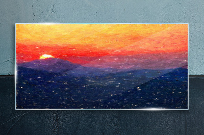 Schilderij op glas Zonsondergang boven een berglandschap