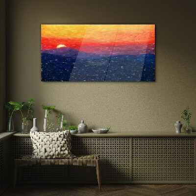 Schilderij op glas Zonsondergang boven een berglandschap