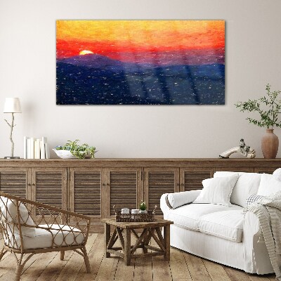 Schilderij op glas Zonsondergang boven een berglandschap