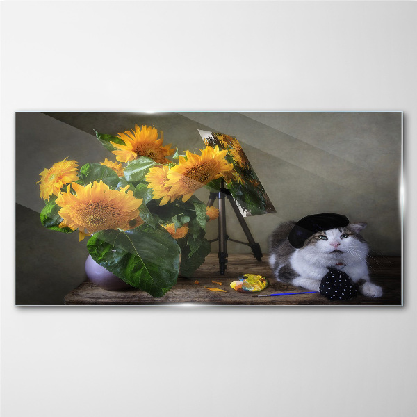 Glas foto Katten en zonnebloemen