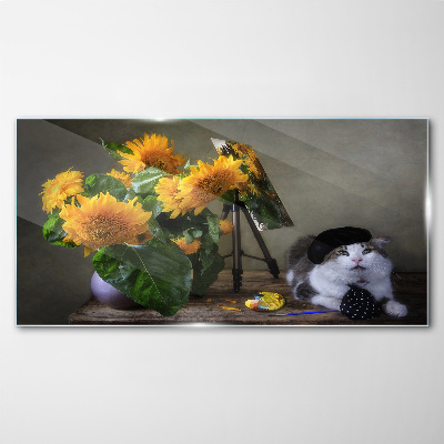 Glas foto Katten en zonnebloemen