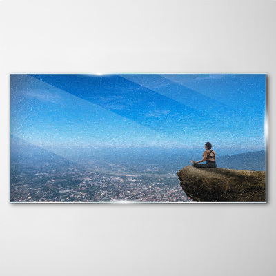Foto op glas Meditatie op de bergtop