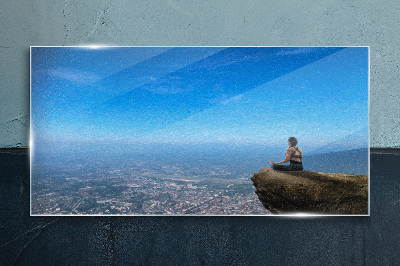 Foto op glas Meditatie op de bergtop