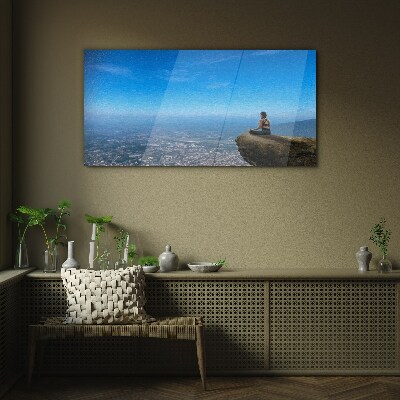 Foto op glas Meditatie op de bergtop