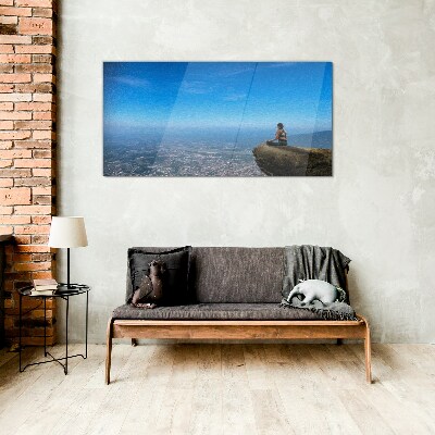 Foto op glas Meditatie op de bergtop