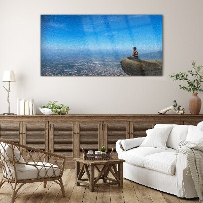 Foto op glas Meditatie op de bergtop