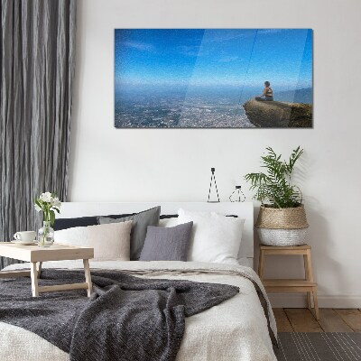 Foto op glas Meditatie op de bergtop