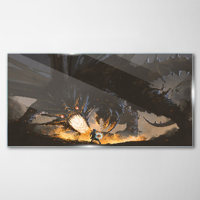Schilderij op glas Draak in de hitte van de strijd