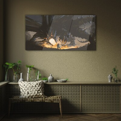 Schilderij op glas Draak in de hitte van de strijd