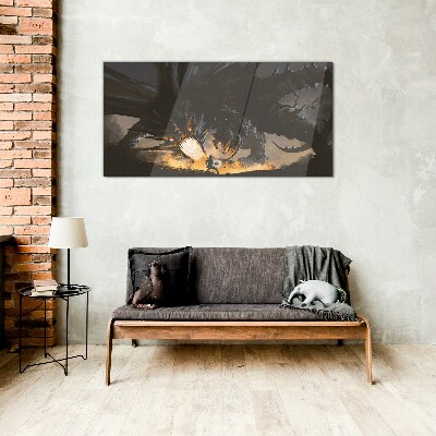 Schilderij op glas Draak in de hitte van de strijd