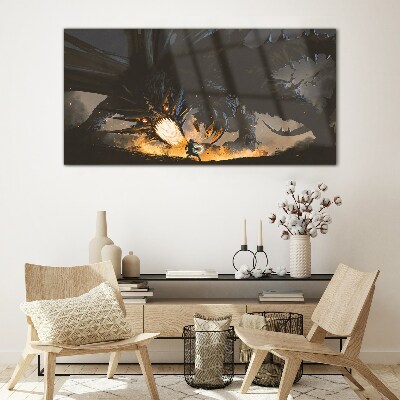 Schilderij op glas Draak in de hitte van de strijd