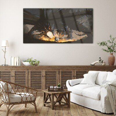 Schilderij op glas Draak in de hitte van de strijd