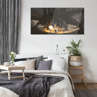 Schilderij op glas Draak in de hitte van de strijd